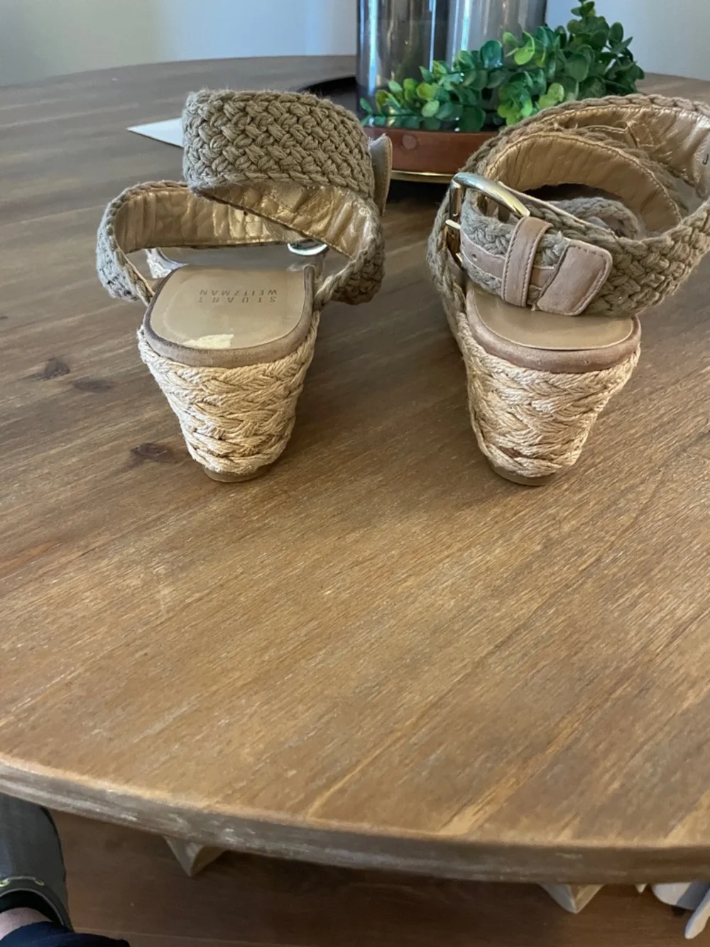 Stuart Weitzman Braided Ankle-Strap Wedge Sandals in Taupe - Picture 4 of 4
